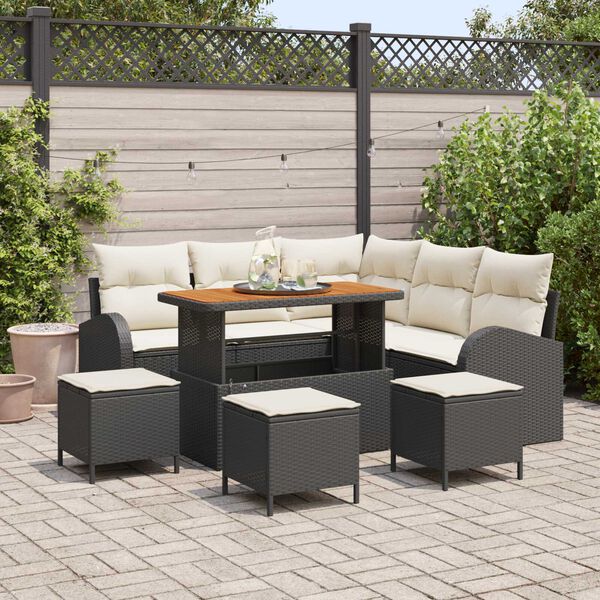 vidaXL Set Divano da Giardino con cuscino 9 pcs Nero Poly Rattan