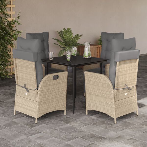 vidaXL Set Pranzo da Giardino 5 pz con Cuscini Beige Misto Polyrattan