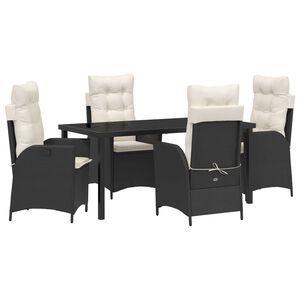 vidaXL Set da Pranzo per Giardino con cuscino 5 pcs Nero polyrattan