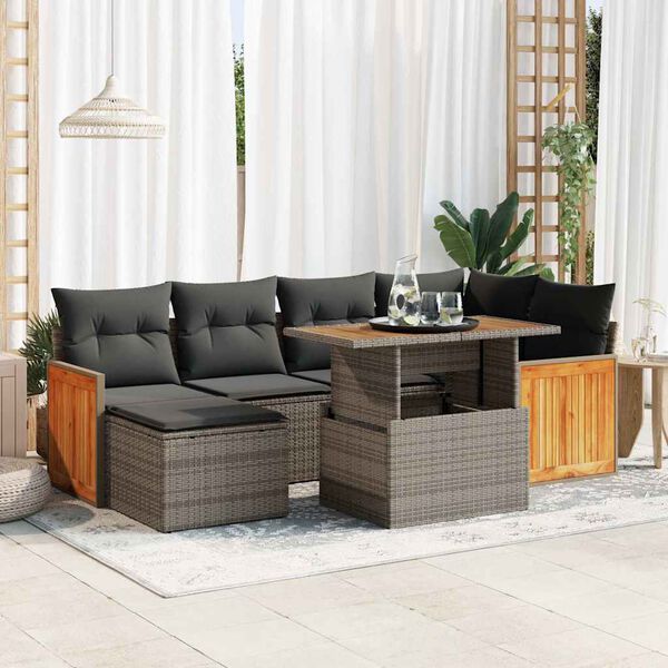 vidaXL Set Divani da Giardino 7pz con Cuscini Grigio Polyrattan Acacia