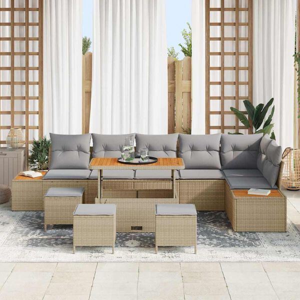vidaXL Set Divano da Giardino con cuscino Beige Poly Rattan