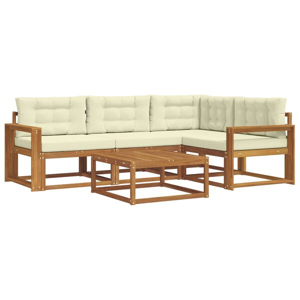 vidaXL Set di divani da esterno con cuscino 5 pcs Naturale e Crema
