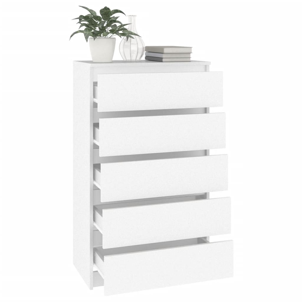 Vidaxl Cassettiera Ufficio Bianca Con Ruote - 5 Cassetti, 33x38x63 Cm