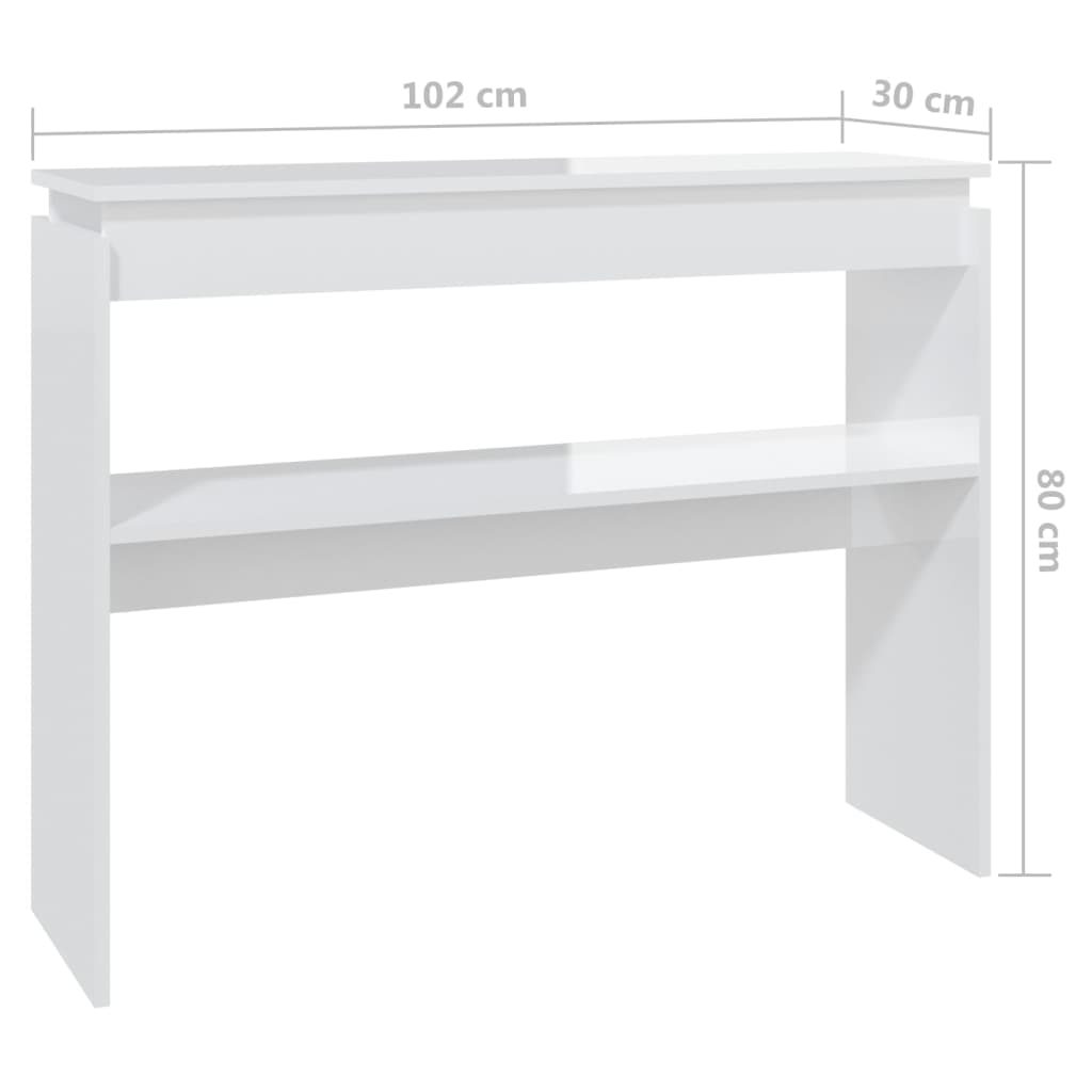 vidaXL Tavolino Consolle Bianco Lucido 102x30x80 cm Legno Multistrato