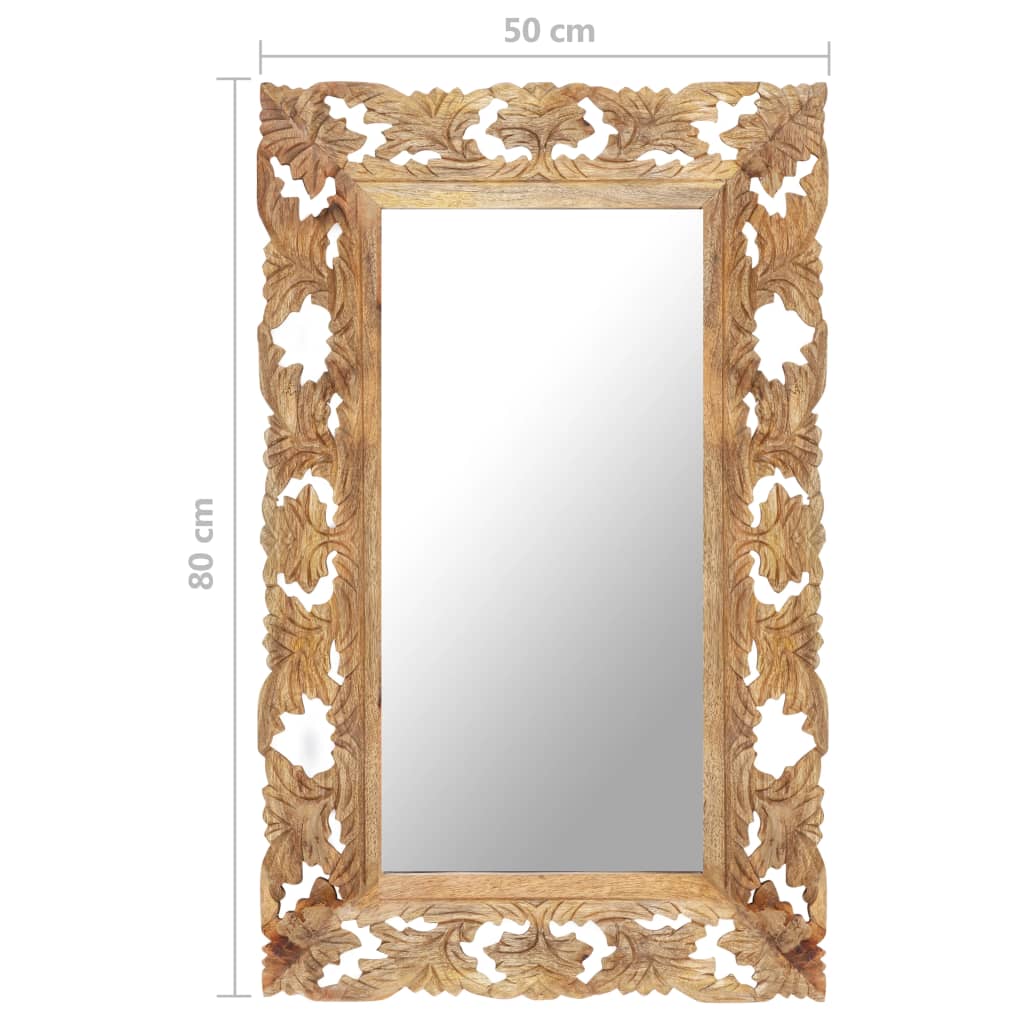 vidaXL Specchio Intagliato a Mano 80x50 cm in Legno Massello di Mango