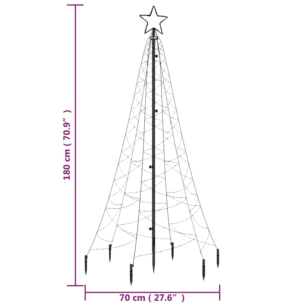 vidaXL Albero di Natale con Puntale Bianco Caldo 200 LED 180 cm