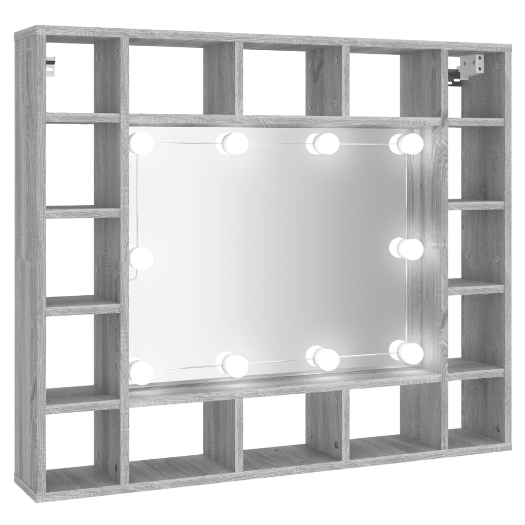 vidaXL Mobile a Specchio con LED Grigio Sonoma 91x15x76,5 cm