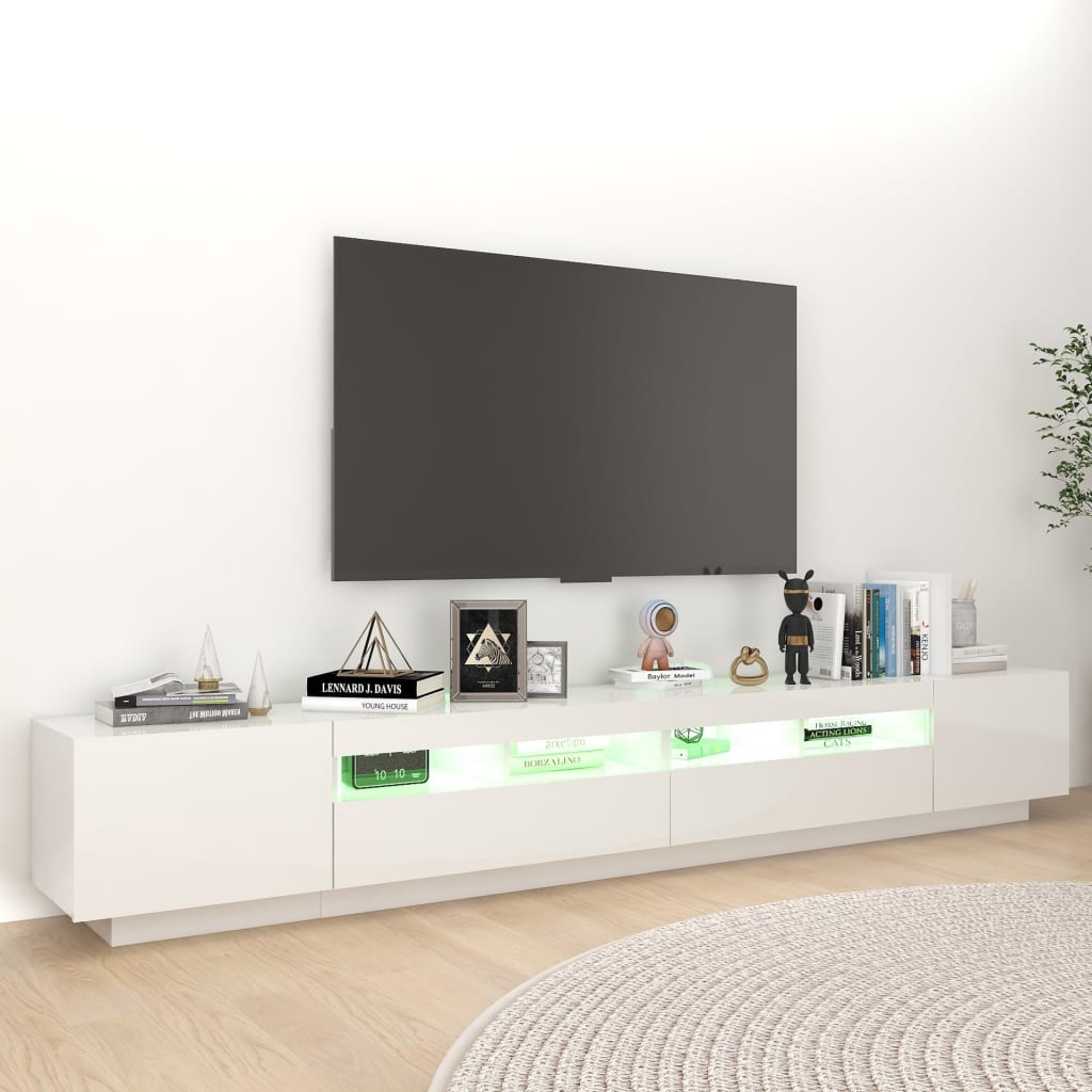 vidaXL Mobile Porta TV con Luci LED Bianco Lucido 260x35x40 cm