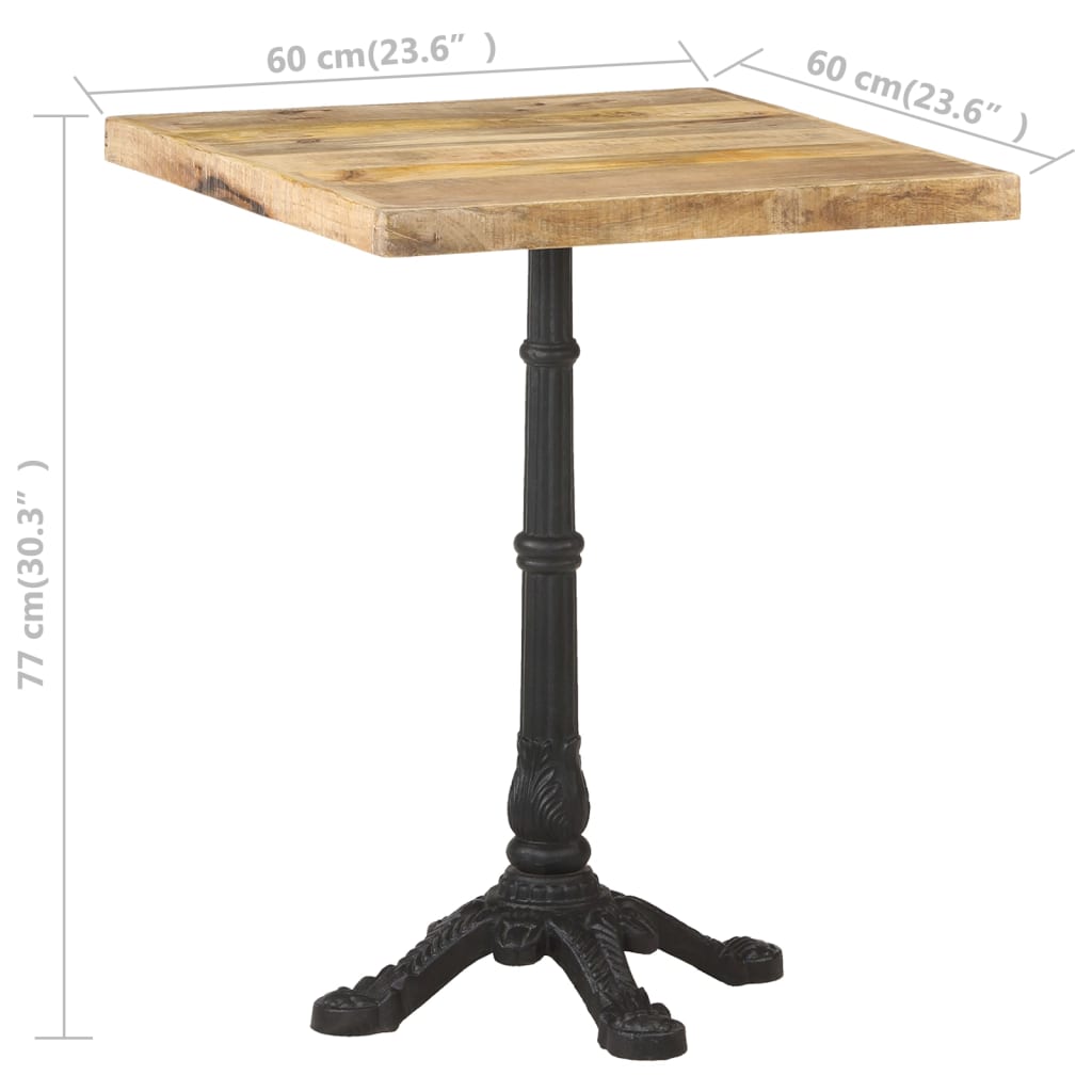 vidaXL Tavolino da Bistrot 60x60x77 cm in Legno di Mango Grezzo