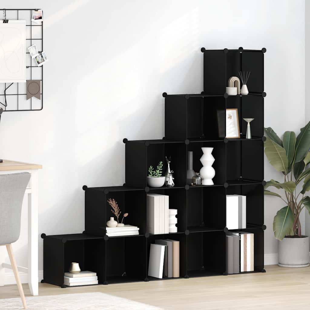 VidaXL Organizzatore Con 12 Cubi E Ante Trasparenti, Scaffale Modulare In PP E Acciaio, Nero 94x31x124 Cm