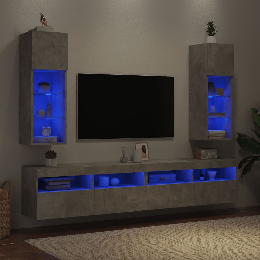 vidaXL Mobili TV con Luci LED 2pz Grigio Cemento 30,5x30x90 cm