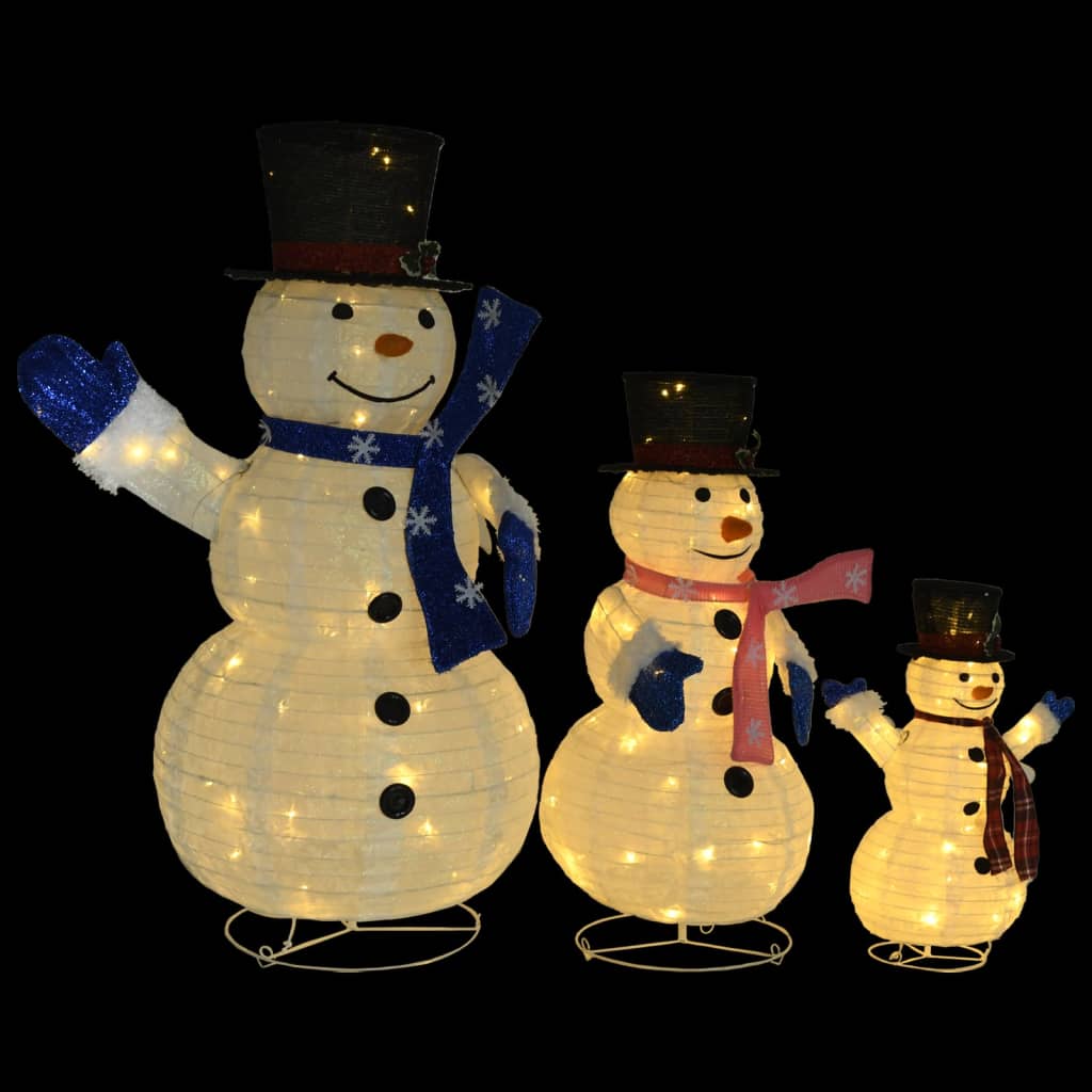 vidaXL Figure Decorative Famiglia di Pupazzi di Neve LED Tessuto Lusso