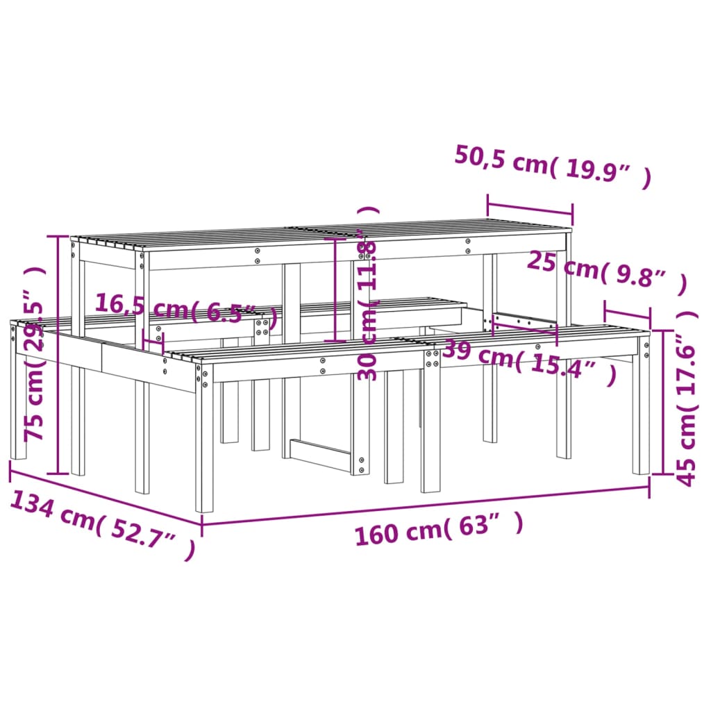 vidaXL Tavolo da Picnic 160x134x75 cm in Legno Massello di Douglas