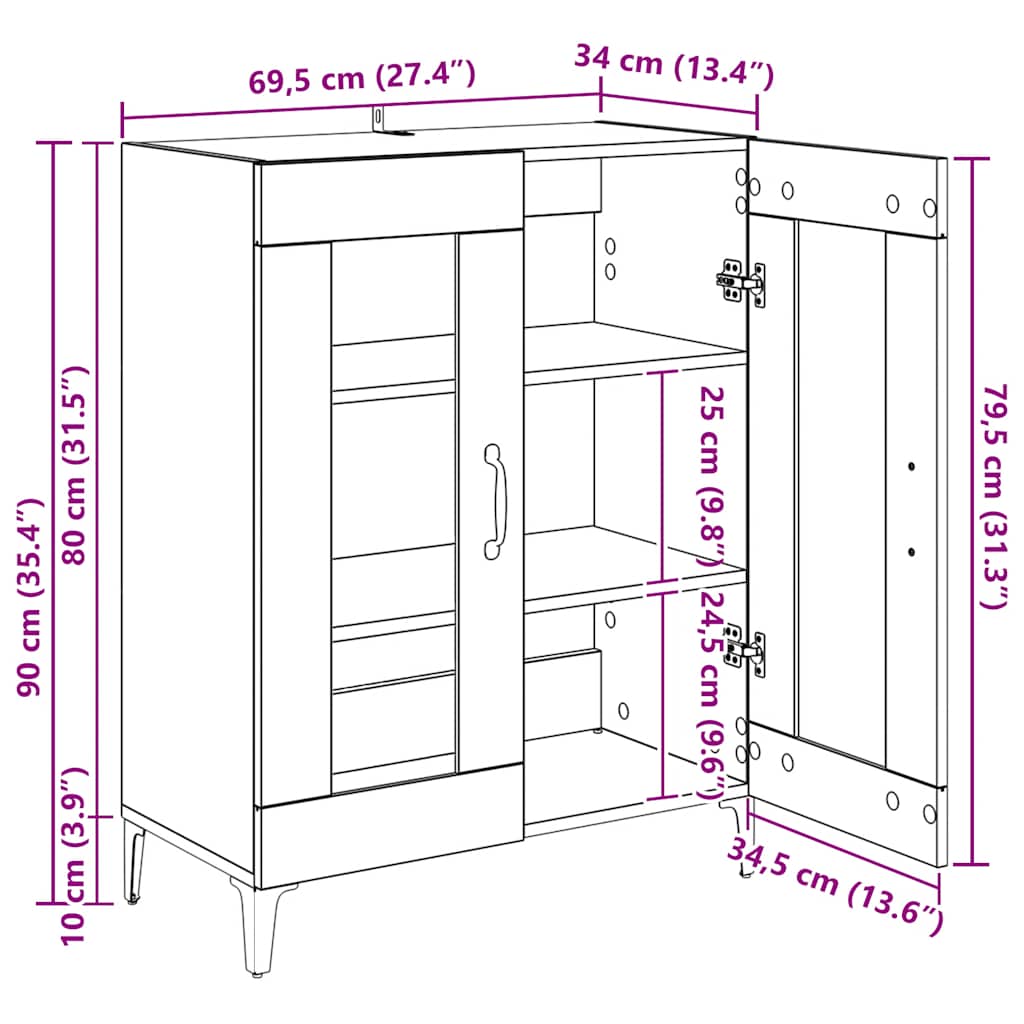 VidaXL Credenza Rovere Fumo 34,5x34x90 Cm – Legno Multistrato Con Anta In Vetro