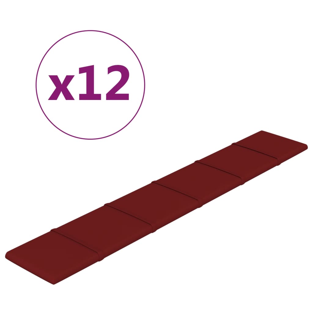 vidaXL Pannelli Murali 12 pz Rosso Vino 90x15 cm Tessuto 1,62 m²