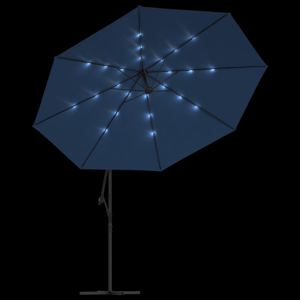 vidaXL Ombrellone a Sbalzo con Luci LED Azzurro 350 cm