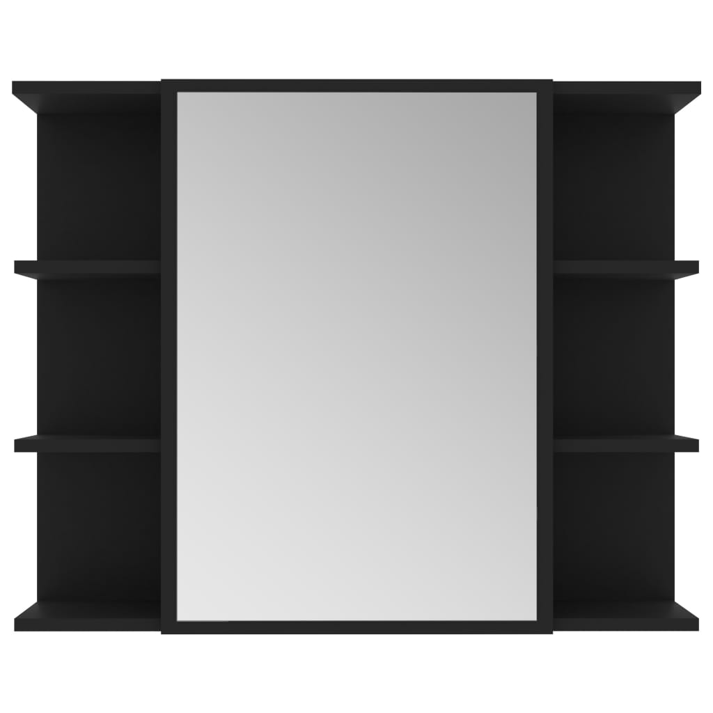 vidaXL Mobile Bagno con Specchio Nero 80x20,5x64 cm Legno Multistrato