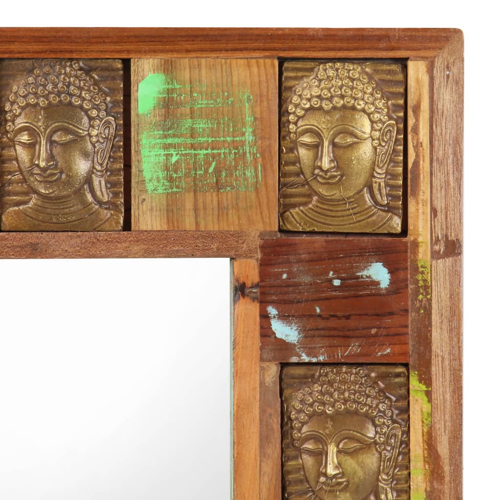 vidaXL Specchio Decorato con Buddha 80x50cm Legno Massello di Recupero