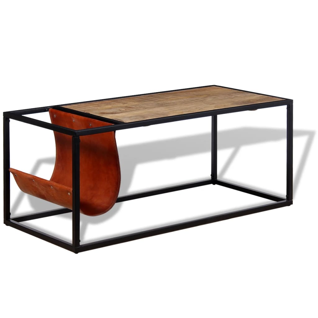 vidaXL Tavolino da Salotto in Vera Pelle con Portariviste 110x50x45 cm