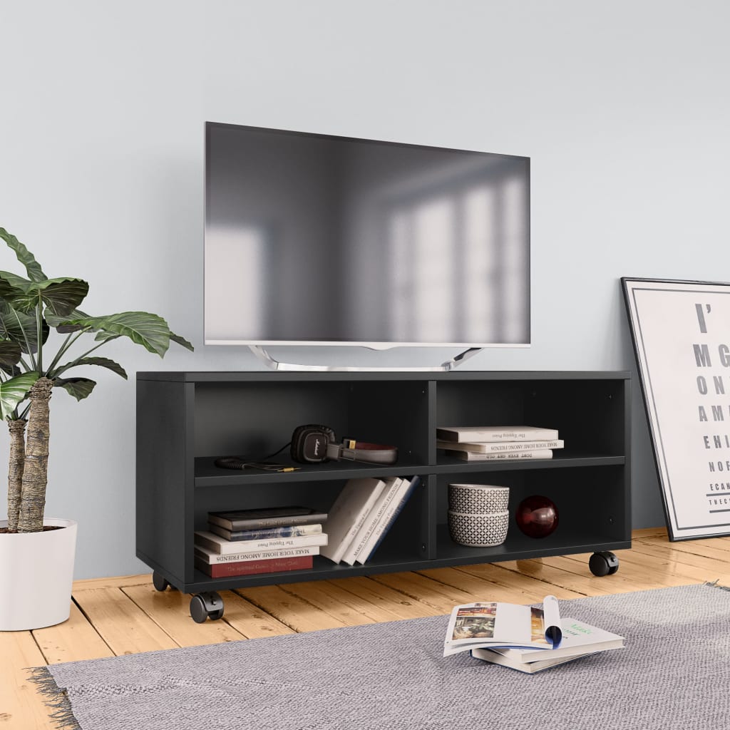 vidaXL Mobile TV con Ruote Nero 90x35x35 cm in Truciolato
