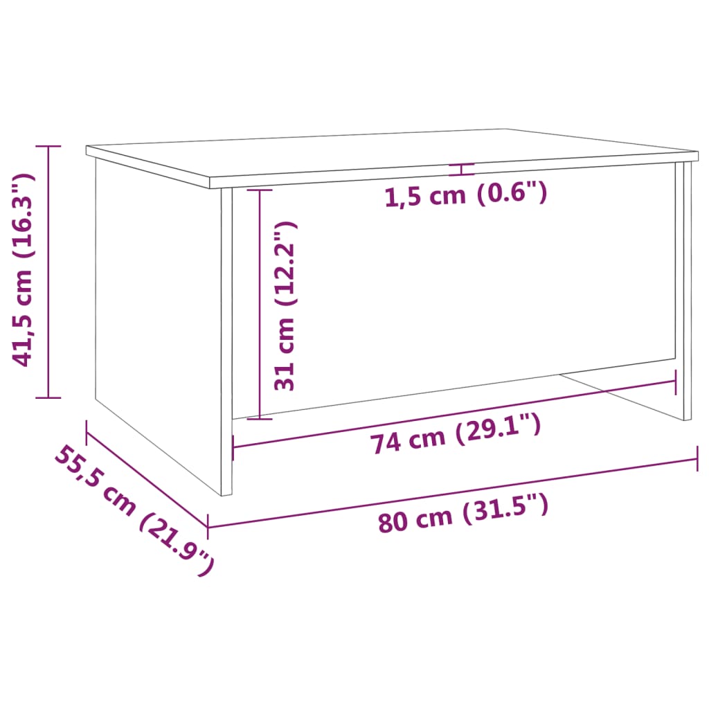 vidaXL Tavolino Grigio Cemento 80x55,5x41,5 cm in Legno Multistrato