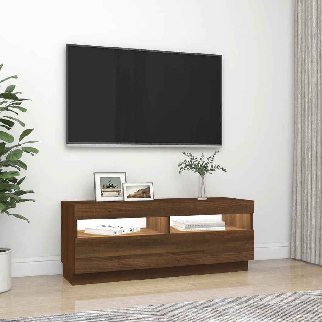 vidaXL Mobile Porta TV con Luci LED Rovere Marrone 100x35x40 cm