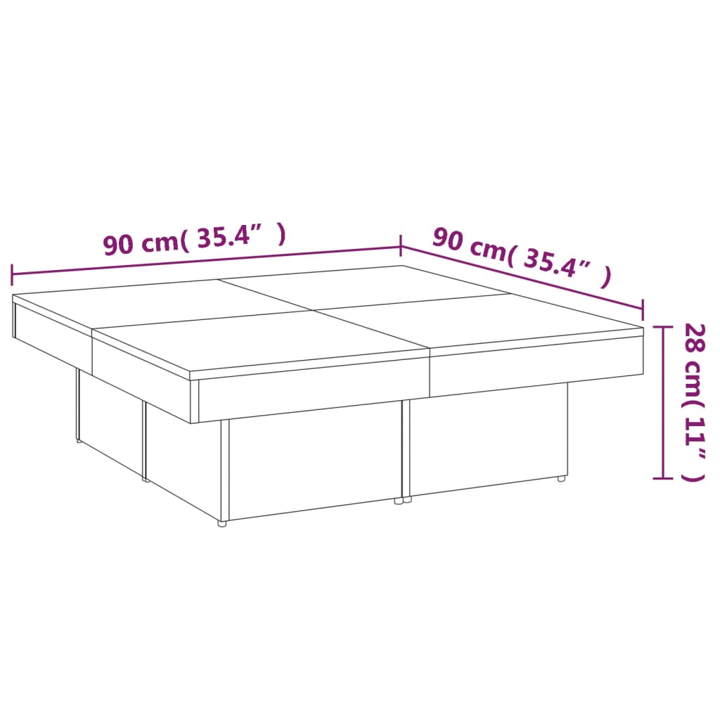 vidaXL Tavolino da Salotto Rovere Fumo 90x90x28 cm Legno Multistrato