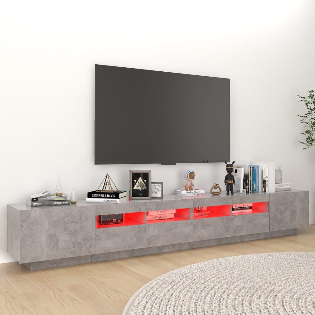 vidaXL Mobile Porta TV con Luci LED Grigio Cemento 260x35x40 cm