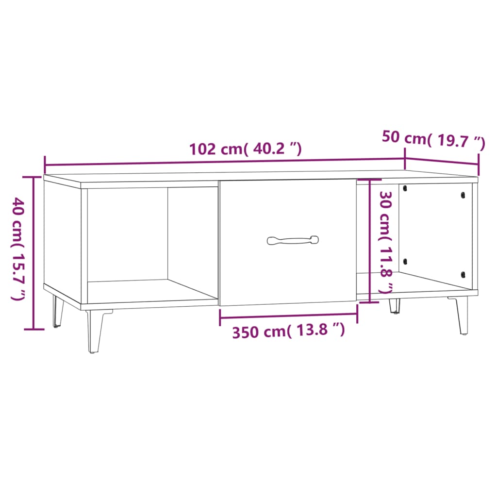 vidaXL Tavolino da Salotto Grigio Sonoma 102x50x40cm Legno Multistrato