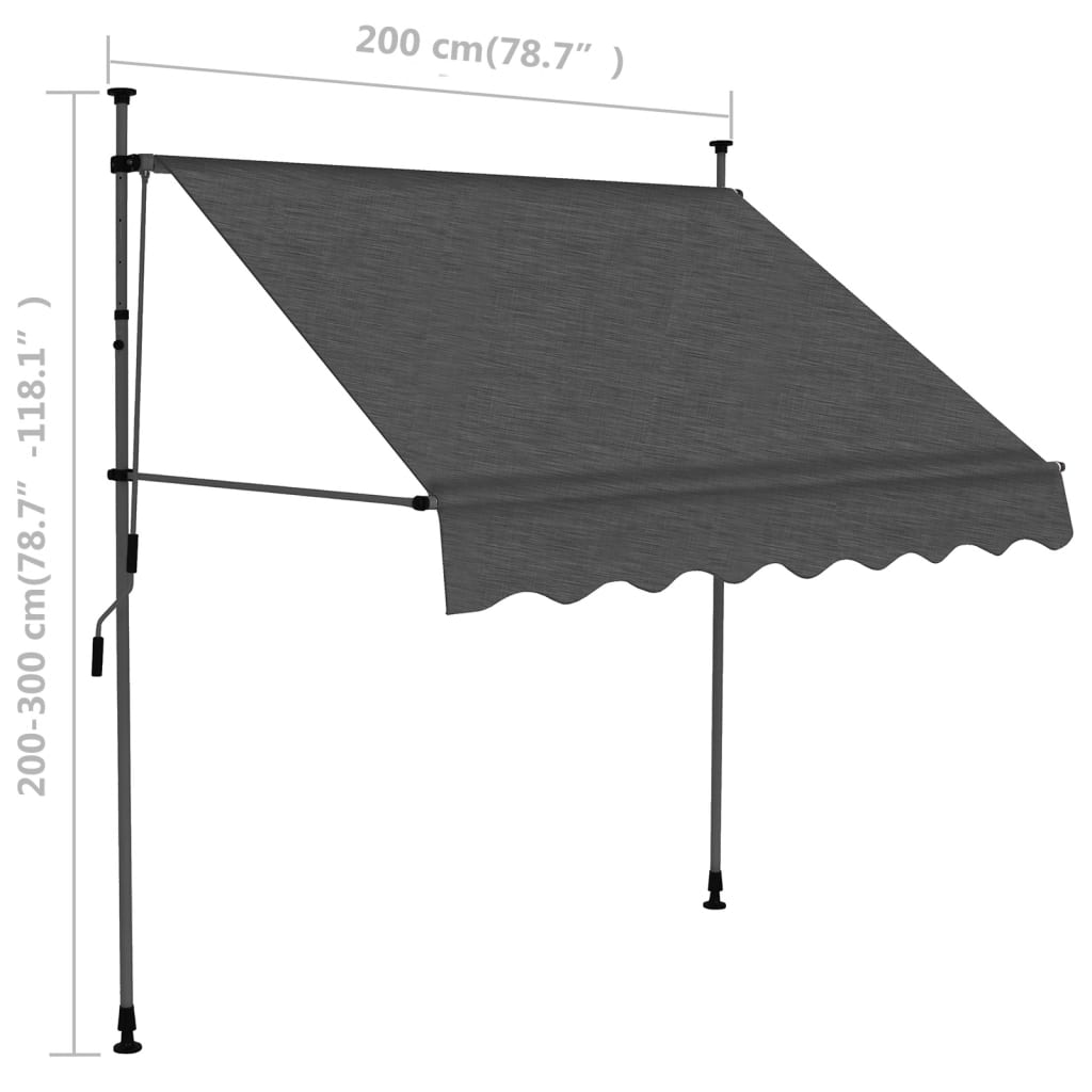 vidaXL Tenda da Sole Retrattile Manuale con LED 200 cm Antracite