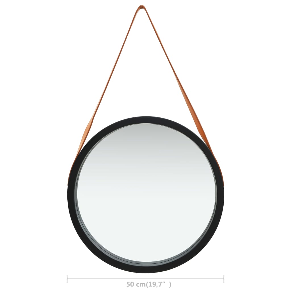 vidaXL Specchio da Parete con Cinghia 50 cm Nero