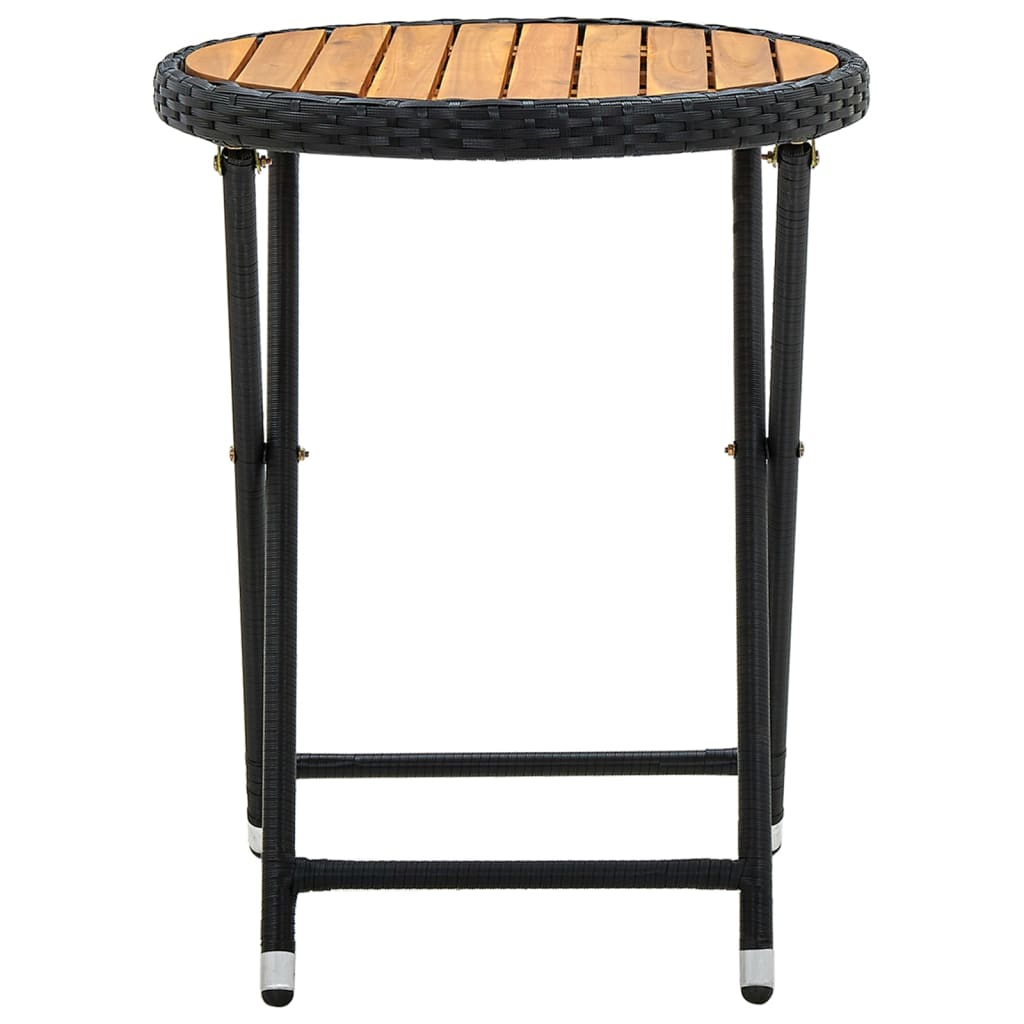 vidaXL Tavolino da Tè Nero 60 cm in Polyrattan e Massello di Acacia