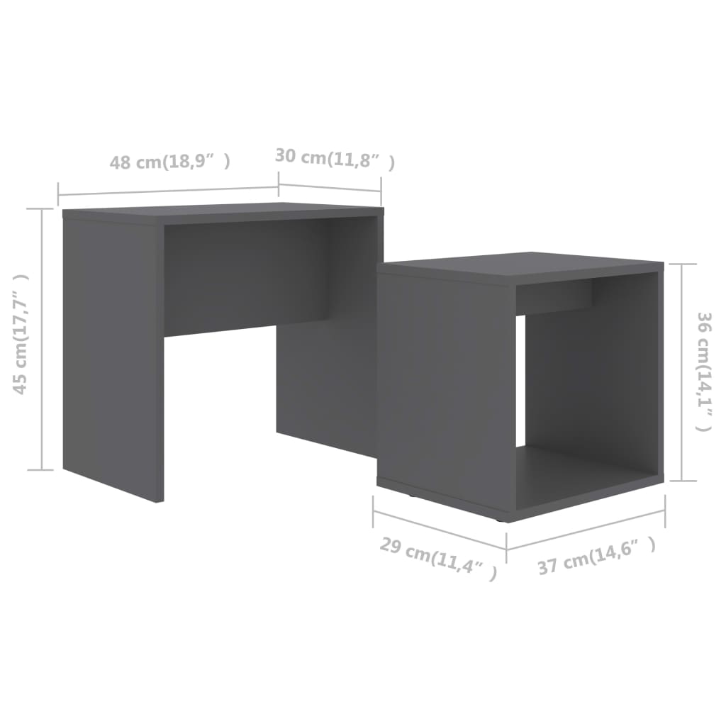 vidaXL Set Tavolini da Salotto Grigio 48x30x45 cm in Legno Multistrato