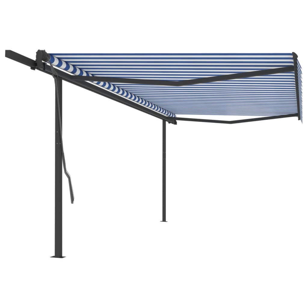 vidaXL Tenda da Sole Retrattile Manuale con Pali 5x3 m Blu e Bianca