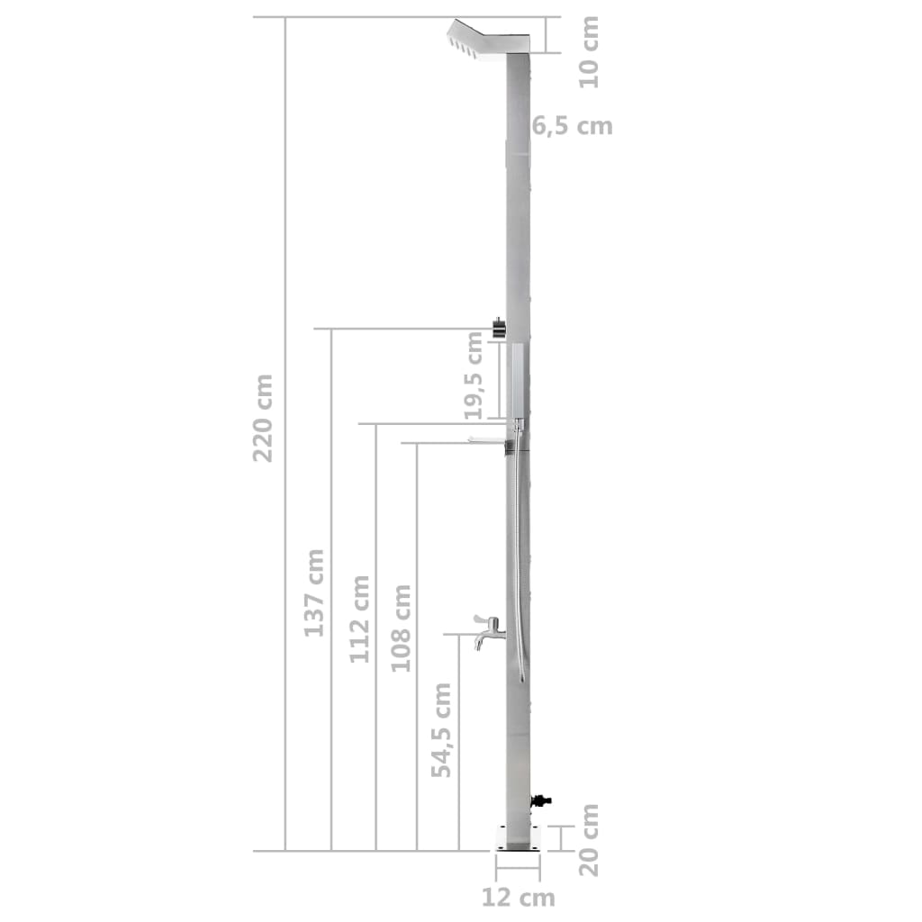 vidaXL Doccia da Giardino con Base Marrone 225 cm in Acciaio Inox