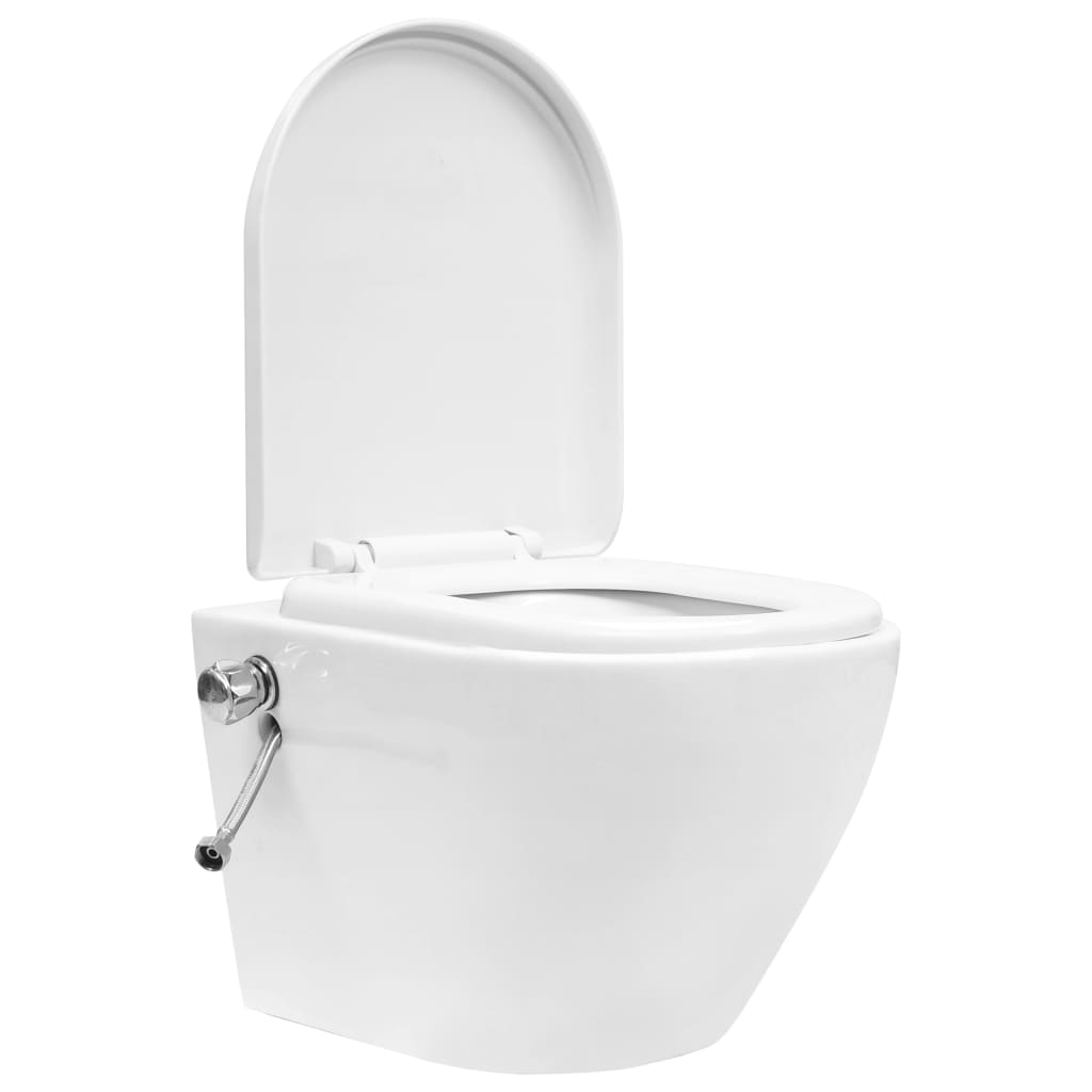 vidaXL Toilette senza Bordo Sospesa con Funzione Bidet Ceramica Bianca