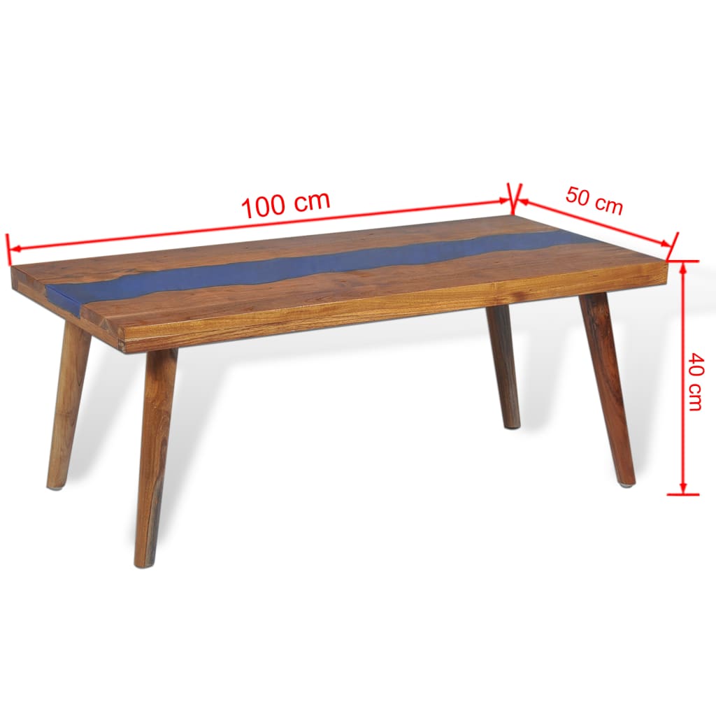 vidaXL Tavolino da Salotto in Legno di Teak e Resina 100x50x40 cm