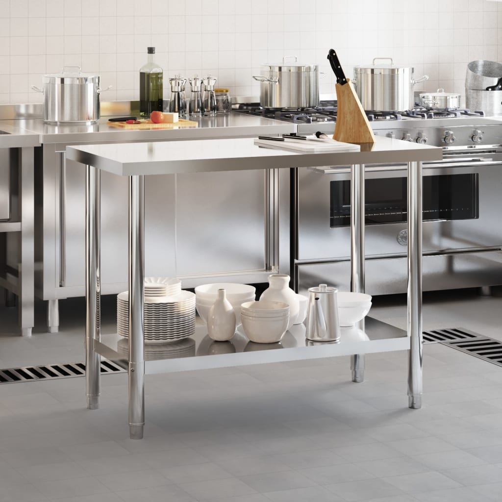 vidaXL Tavolo da Lavoro da Cucina 110x55x85 cm in Acciaio Inossidabile