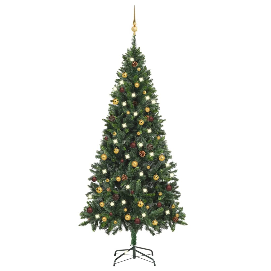 vidaXL Albero di Natale Preilluminato con Palline Verde 180 cm