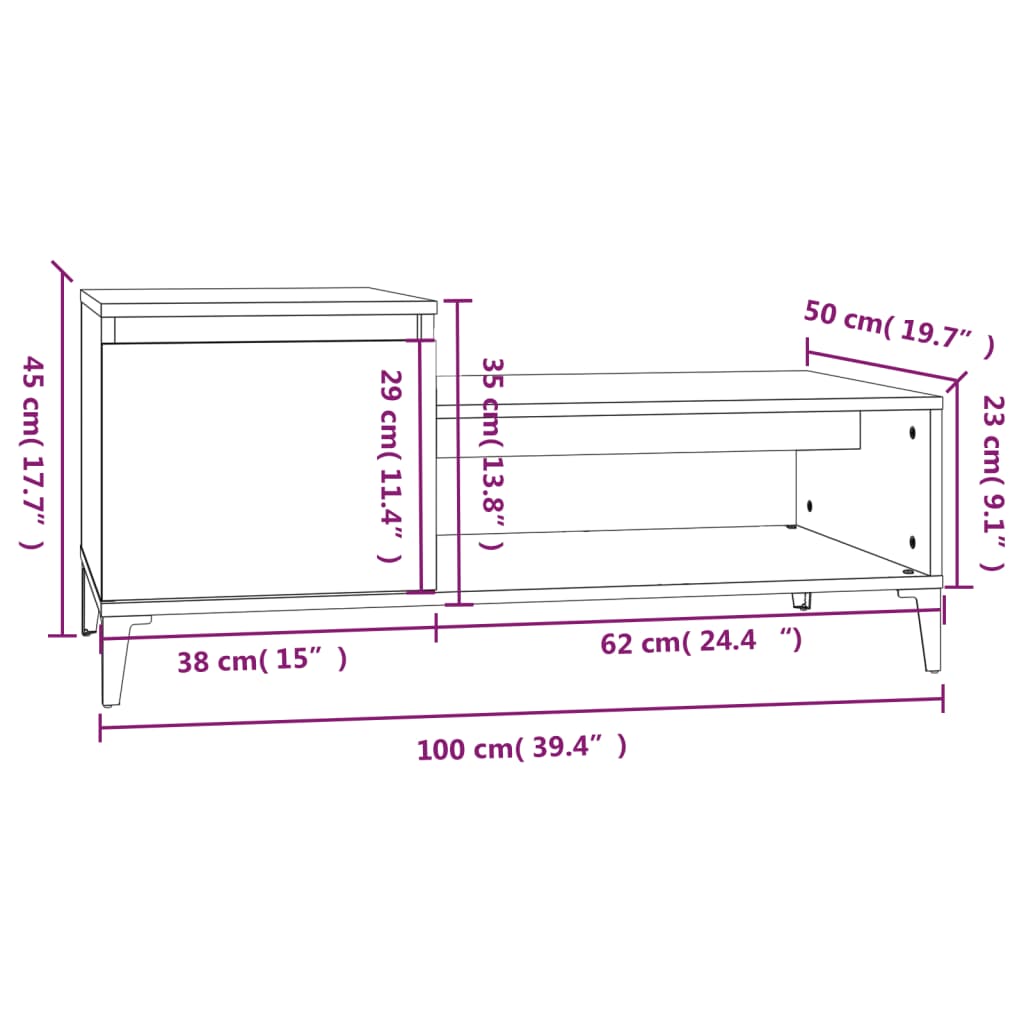 vidaXL Tavolino da Salotto Bianco 100x50x45 cm in Legno Multistrato