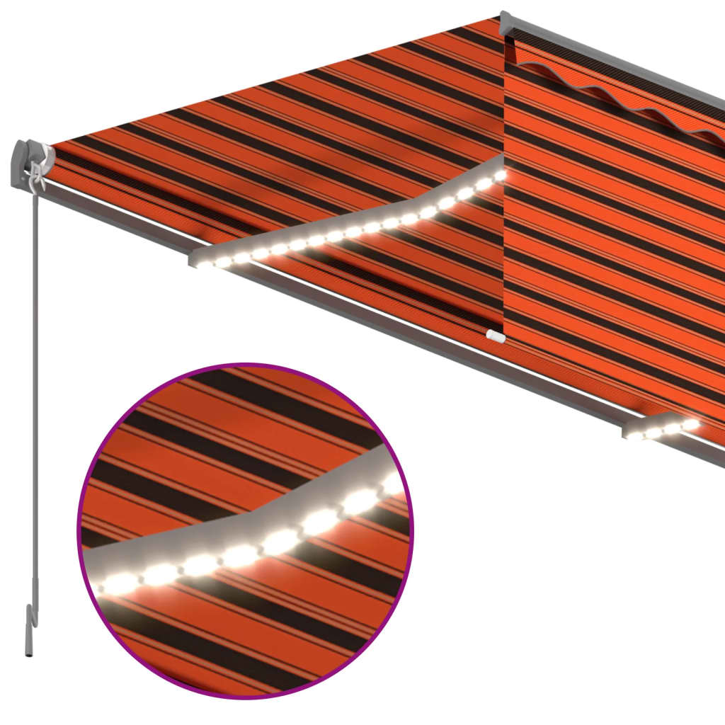 vidaXL Tenda Sole Retrattile Manuale con LED 3x2,5m Arancione Marrone