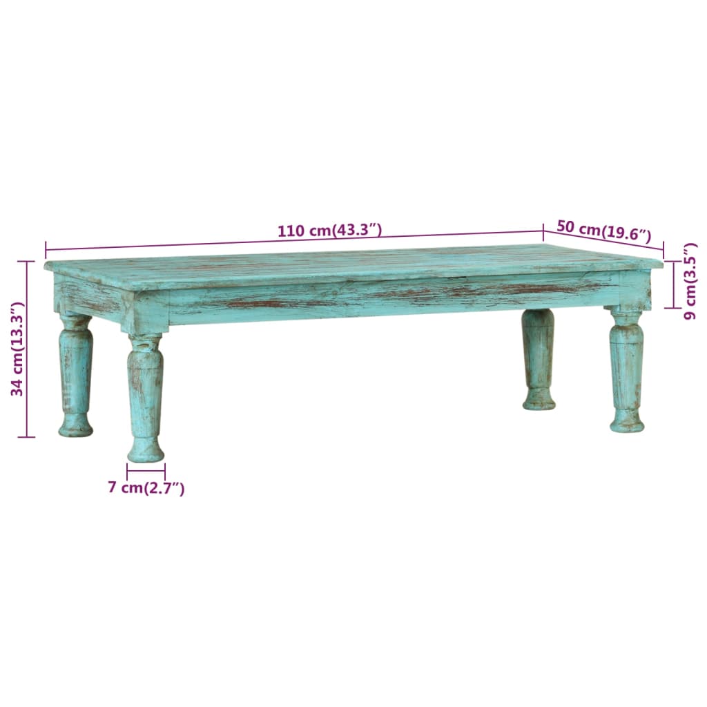 vidaXL Tavolino da Salotto 110x50x34 cm in Legno Massello di Recupero