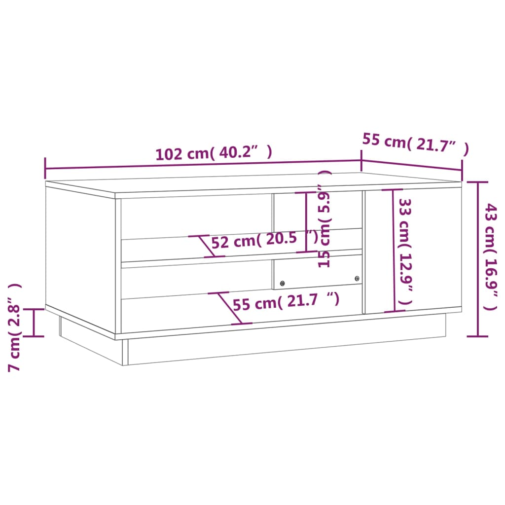 vidaXL Tavolino da Salotto Rovere Sonoma 102x55x43 cm in Truciolato