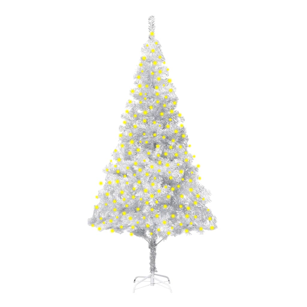 vidaXL Albero di Natale Preilluminato con Supporto Argento 210 cm PET