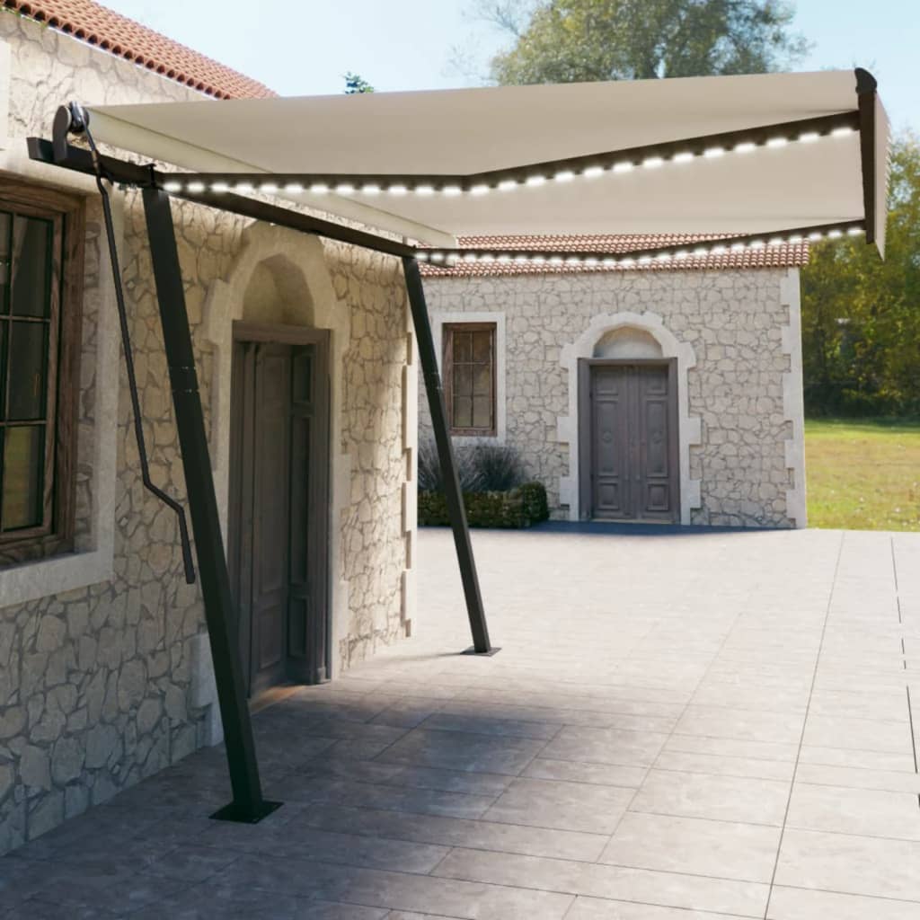 vidaXL Tenda da Sole Retrattile Manuale con LED 4,5x3 m Crema