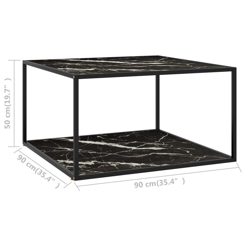 vidaXL Tavolino da Salotto Nero e Vetro Nero Marmorizzato 90x90x50 cm