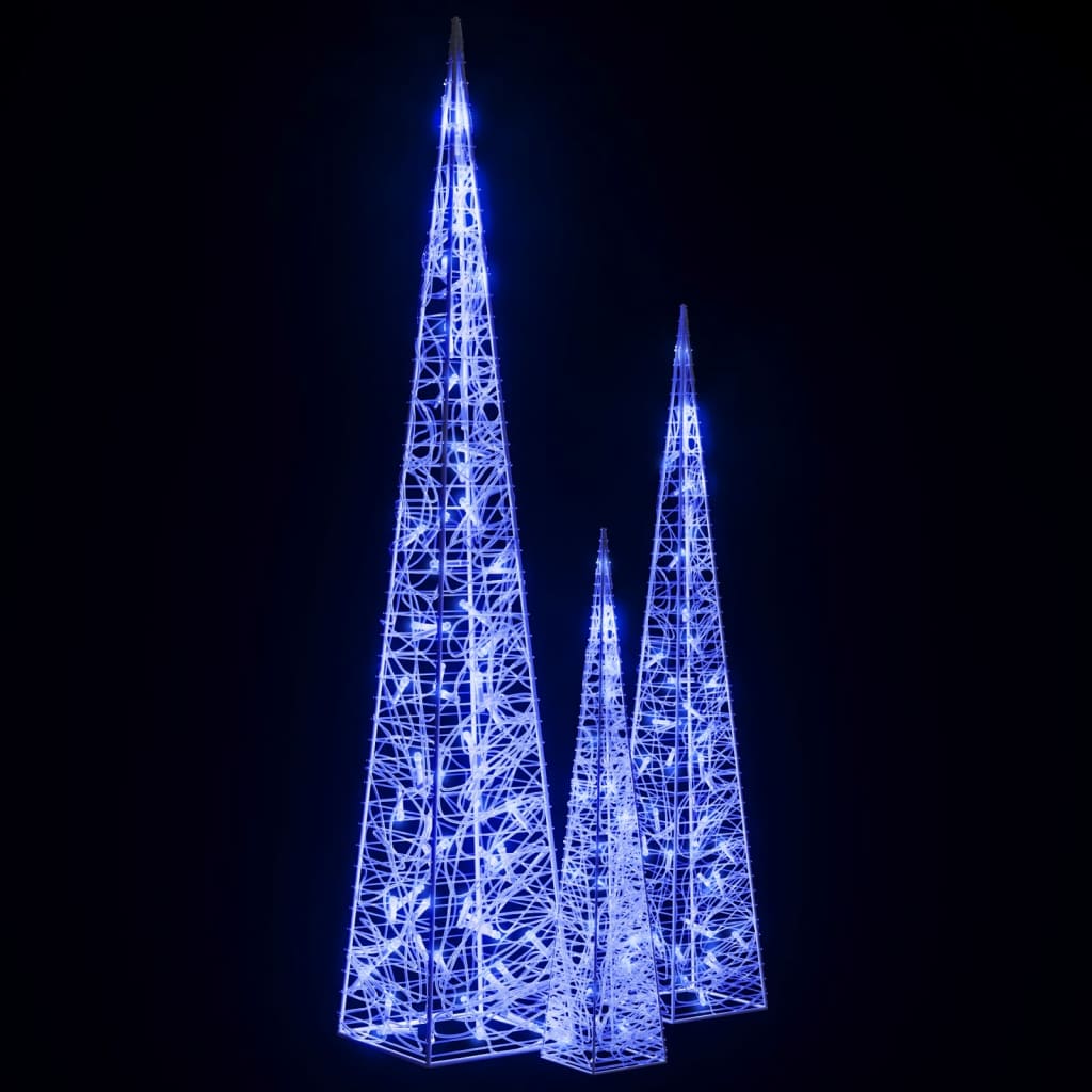 vidaXL Set Coni di Luce LED Acrilico Decorativo Blu 60/90/120 cm