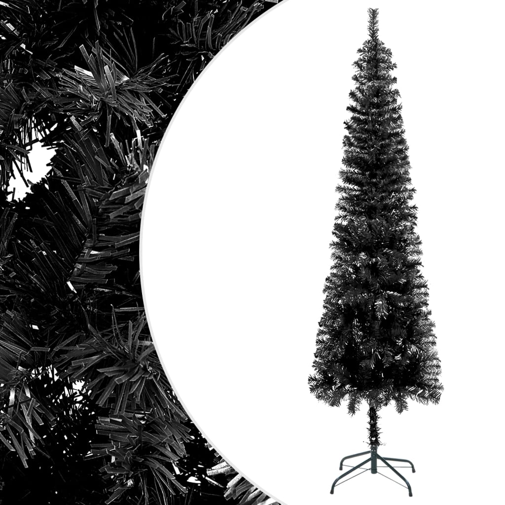 vidaXL Albero di Natale Sottile Preilluminato con Palline Nero 240 cm