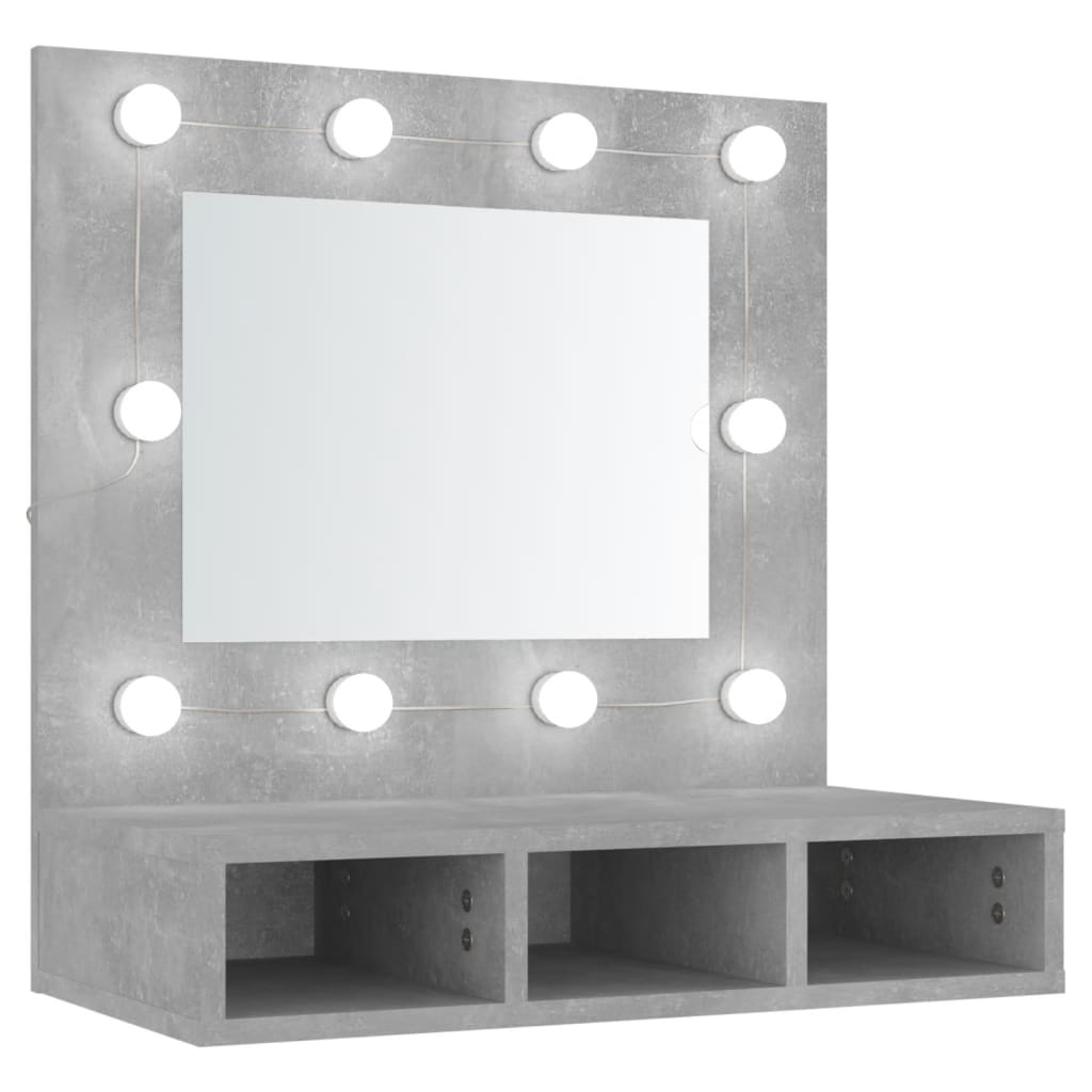 vidaXL Mobile a Specchio con LED Grigio Cemento 60x31,5x62 cm