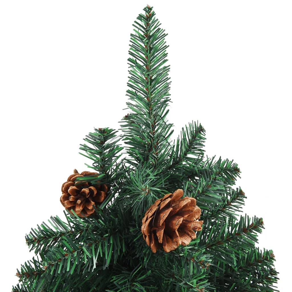 vidaXL Albero di Natale Sottile Preilluminato Palline Verde 210 cm PVC